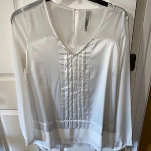 White silk top Dressy sheer / satin top with sheer upper back and front, sleeves